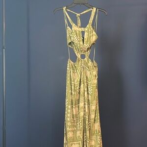 Green and White Patterned Maxi Dress